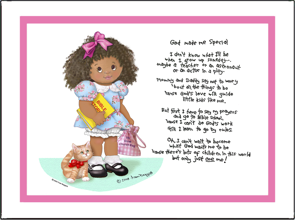 God Made Me Special Girl Matted Print with Poem larger size