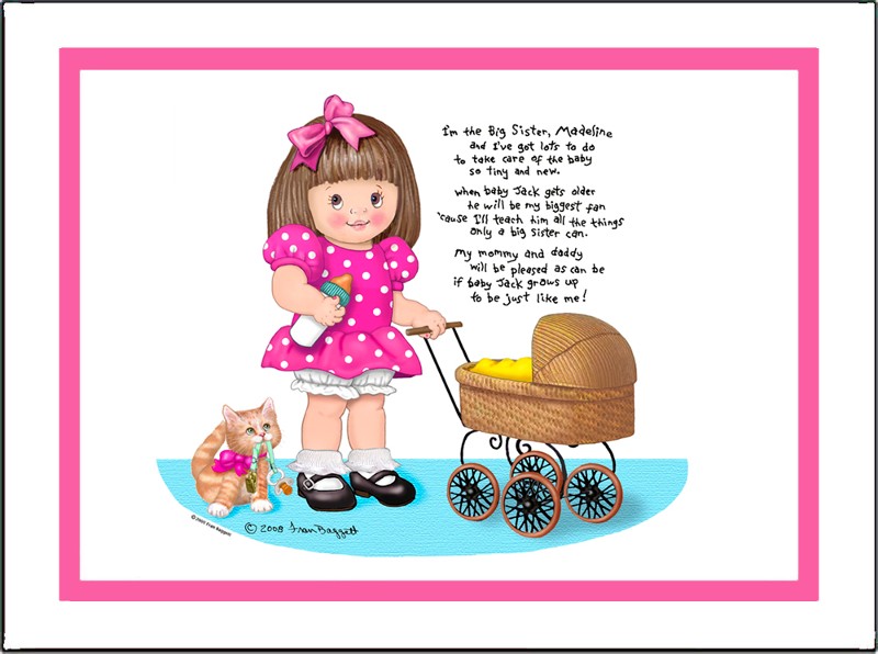 Big Sister with Baby Stroller Matted Art Print with Poem